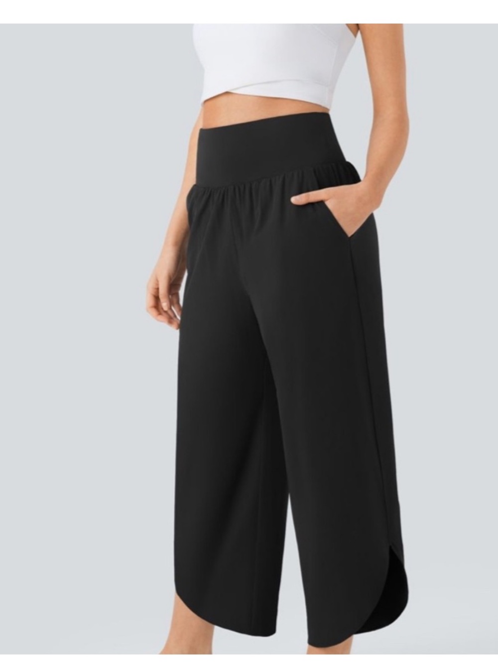HALARA Black Wide-Leg Curved-Hem Lounge Pants